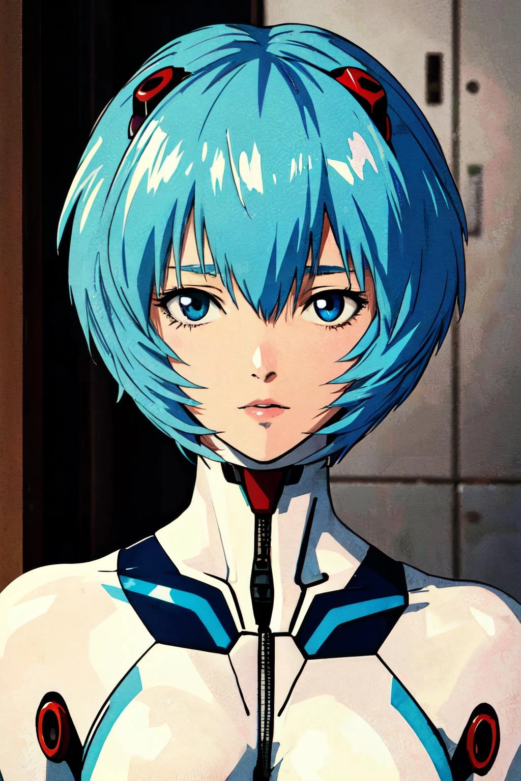 ayanami rei,plugsuit,
(best quality, masterpiece, RAW photo,ultra-detailed:1.2), solo,looking at viewer,