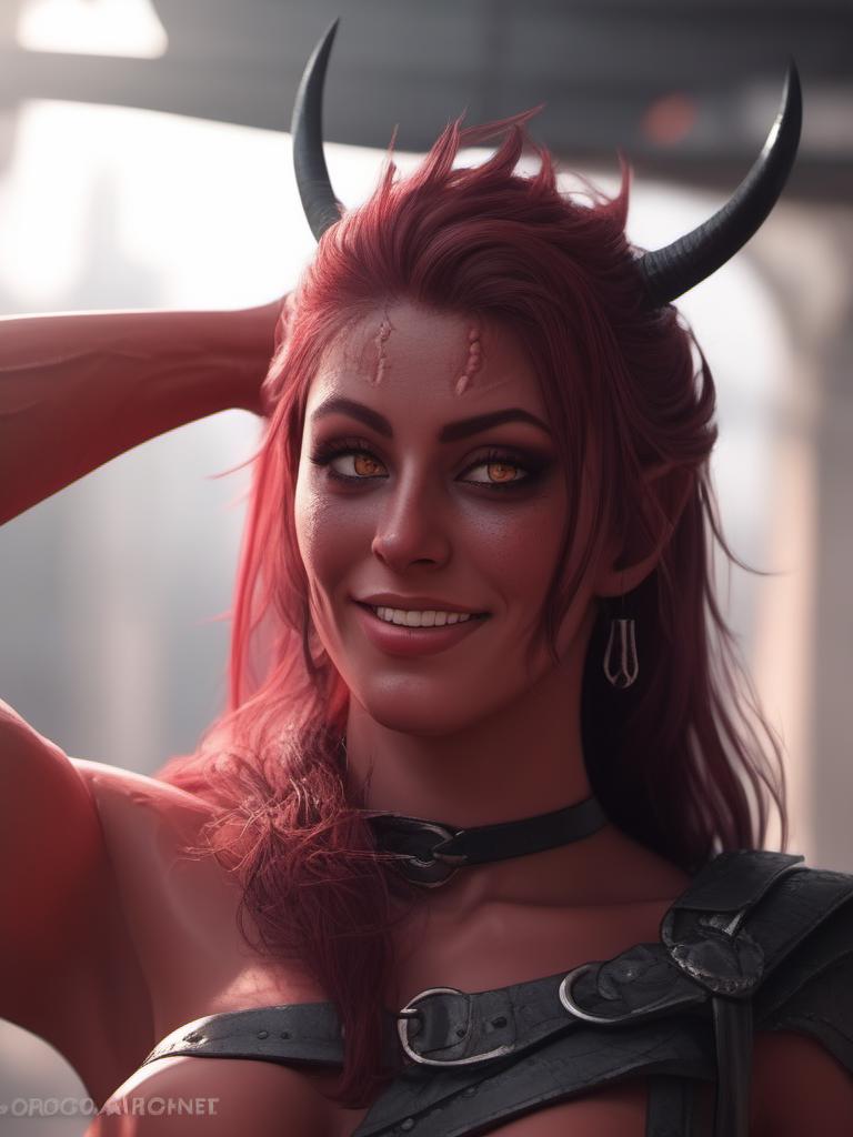 A close up of a woman with horns on her head - SeaArt AI