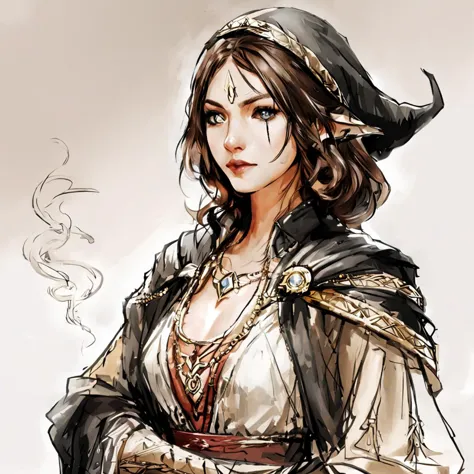 a drawing of a woman in a pirate costume holding a cigarette