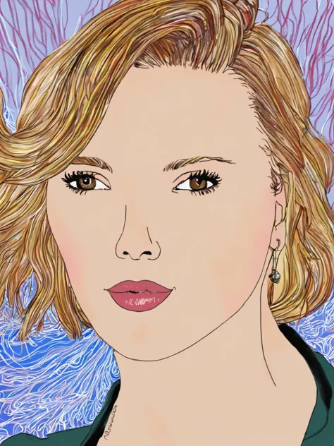 Amanda Sage style, 1 girl, Scarlett Johansson, <lora:last-000002:1>, MSPaint, <lora:SDXL_MSPaint_Portrait:0.62>, Flat Color,