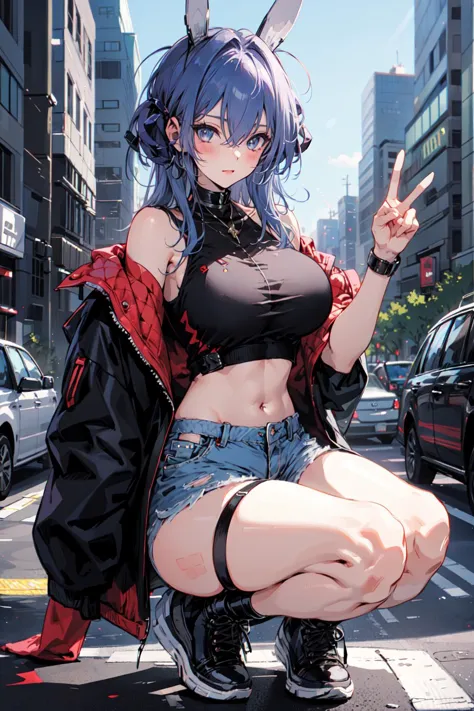 (masterpiece:1.2), best quality,PIXIV,
 cool girl,newJersey  ,
street,(big breast),short shorts, 
<lora:cool girl_20230913102000...