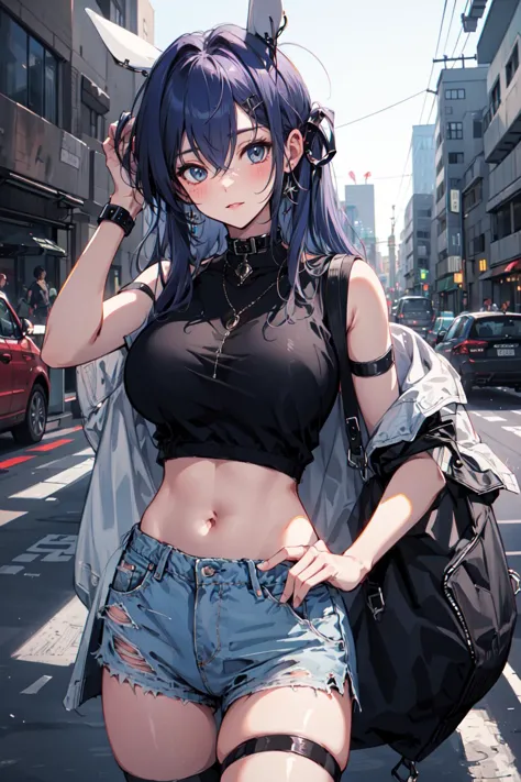 (masterpiece:1.2), best quality,PIXIV,
 cool girl,newJersey  ,
street,(big breast),short shorts, 
<lora:cool girl_20230913102000...