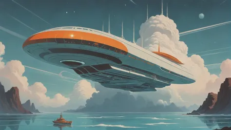 mid-century scifi, Cloud Sea<lora:EnvyStarlightMidCenturyScifi01:1:1:lbw=SDXL_STYLE>