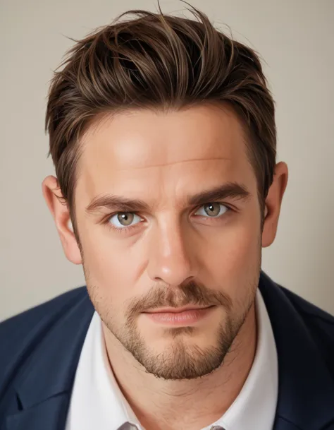 a close up of a man with a beard and a suit jacket