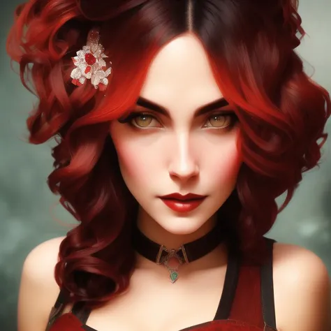 portrait of beautiful Toned Forgetful woman with Crimson S-waves wearing  Suspender belt , art by RFKTR_doom, high quality, tren...