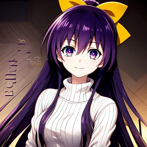 anime girl with long purple hair and a white shirt