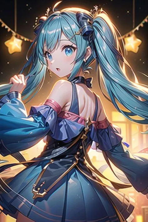 solo, 1girl, detailed face, high res, best quality, ultra-detailed, 8k, official art,extremely detailed CG,  <lora:add_detail:0.65>, beautiful face, ray tracing, 
 <lora:snowmiku2017:0.8>detached sleeves, puffy skirt,  , 3/4_shot, cowboy_shot, armpit,  <lora:Otizu_style:0.45> otizu,  star ornament, masterpiece, perfect anatomy, (perfect hand:0.6)