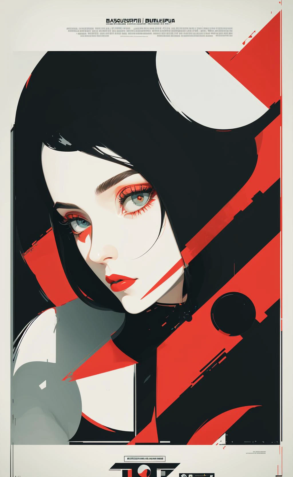 шедевр, Лучшее качество, 1 девушка, постер шпионского фильма, Баухаус, формы, линии, абстрактный