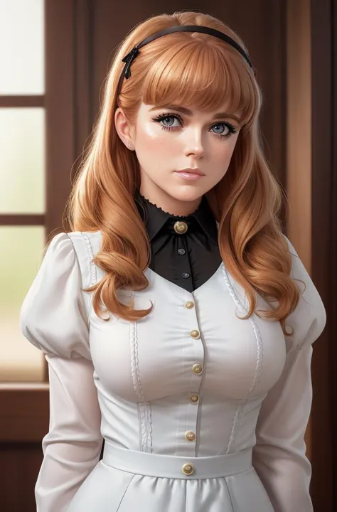 (sfw), closeup photograph of pennypax, face and bust portrait, best quality, confident, stoic, professional, (natural skin texture, highly detailed face), ominous mood, masterpiece, absurdres, by arny freytag, armani (detailed blouse)