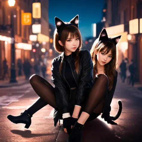 1girl,cute,cityscape,night,full body black tights,close hands,
clench,cat ears,
professional lighting,photon mapping,radiosity,p...
