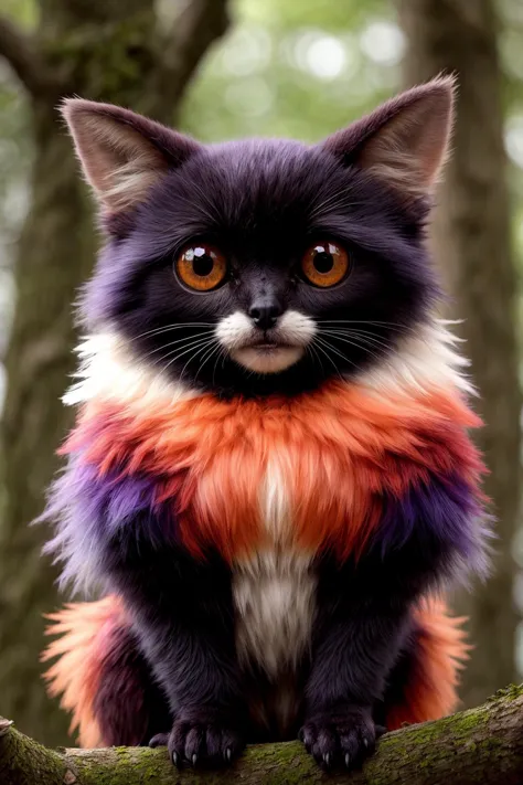 cute fuzzy arboreal cryptid, fluffy, colorful, big eyes