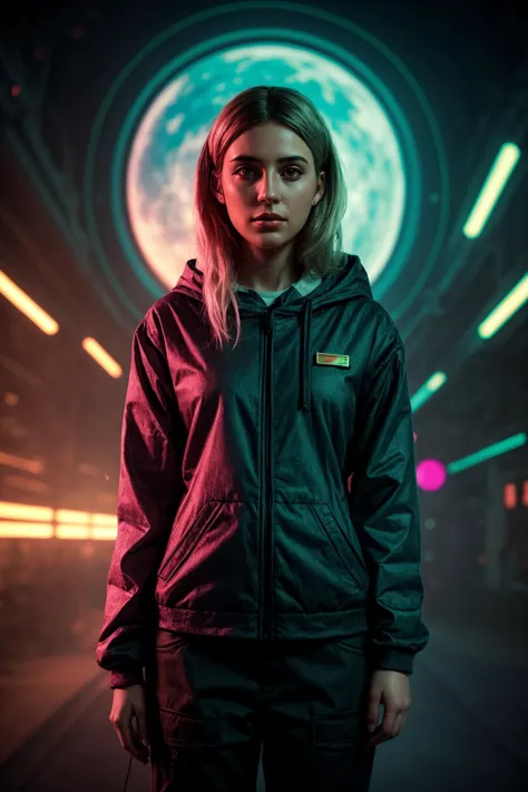 science fiction scene, woman, Bokeh, Trillwave, soft lighting, vibrant art by Davide Sasselli