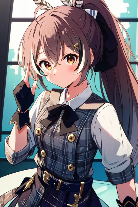 (masterpiece, best quality), intricate details, 
1girl,  <lora:mumei:0.8> nanashi mumei, ribbon, ponytail, very long hair, hairclip, feathers, knife, belt, partially fingerless gloves, 
 <lora:suiseicos_V2:0.8> cdy,