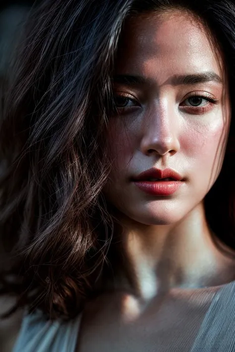 a close up of a woman with a very long hair