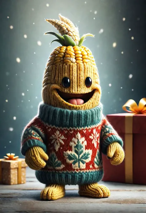 The little smiling corn a sweater is happy to receive a gift