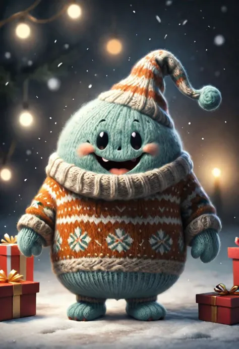 The little smiling blob with a sweater is happy to receive a gift