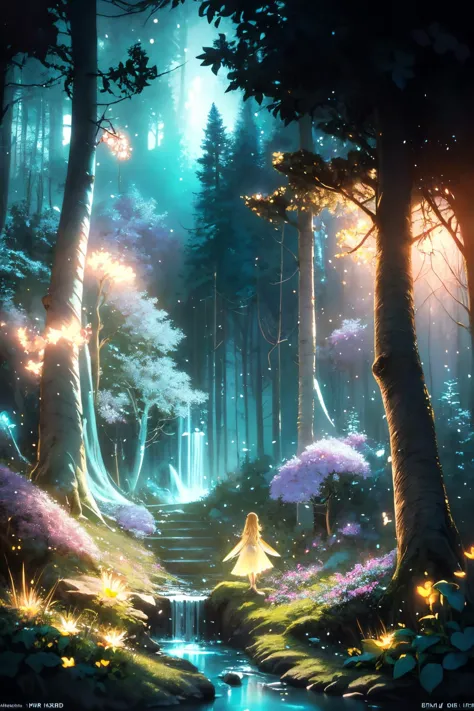 ( detailed realistic background:1),
( official art, beautiful and aesthetic:1 ),
realistic lighting,
cinematic lighting,
hyperrealism,
soothing tones,
muted colors,
high contrast,
soft light,
sharp,
artistic photoshoot,
<lora:FeyAndFairies-11:0.8>FeyFa, , forest, trees, middle, path, waterfall, through, background, stream, flowers, lights, running, in the foreground stands a fairy in front of her fairy house, light,( cute, petite ),
slender,
european,
pale cheeks,
square face shape with angular jaw,
natural "no-makeup" makeup,
big breasts,
,
blonde hair ,
pixie  ,wearing a see-through gossamer fairy short dress,
night time, darkness,