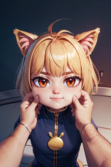 a close up of a person with a cat ear and a necklace