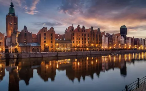 die Stadt Danzig, Polen in der Abenddämmerung