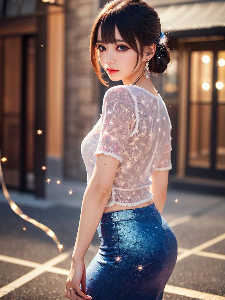 (best quality, masterpiece:1.2),ultra detailed,(photo realistic:1.4),solo,cute girl,upper body,light_particles,(beautiful eyeliner:1.1),