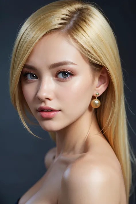 hyper realistic, masterpiece, best quality, ultra detailed, photorealistic, 1girl, sexy, light blonde hair, sideswept hair, earr...