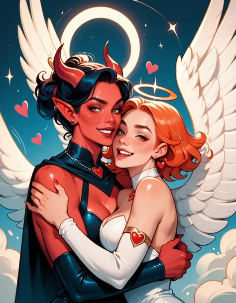 a couple of women hugging each other with wings