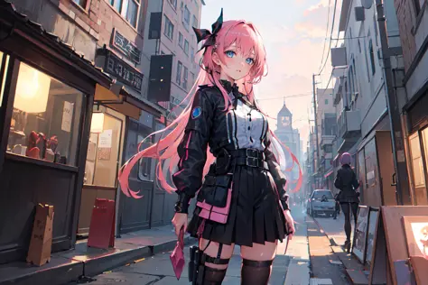(finely detailed beautiful eyes and detailed face,masterpiece sidelighting,masterpiece,best quality,detailed,high resolution illustration),
(urban techwear, fantasy background, village),
(1girl,whole body,bishoujo,lustrous skin,looking down,looking at view...