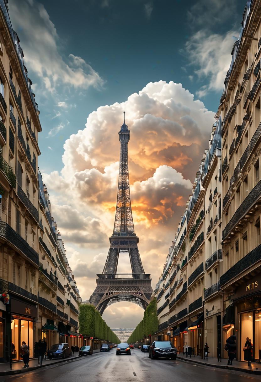 A view of the eiffel tower from a street in paris - SeaArt AI