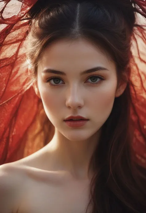 a woman with long hair and a veil on her head