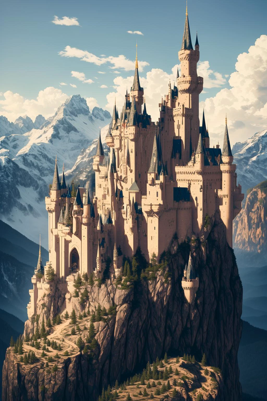 A forbidden castle high up in the mountains, pixel art, (intricate details:1.12), hdr, (intricate details, hyperdetailed:1.15), (natural skin texture, hyperrealism, soft light, sharp:1.2), game art, key visual, surreal