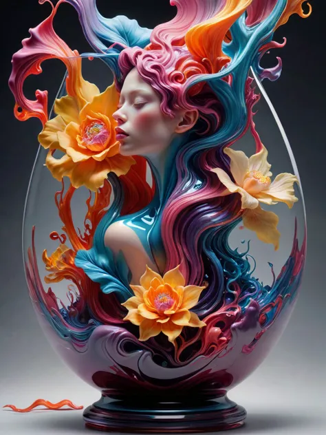 photograph, photorealistic, ultra-realistic, intricately detailed,

Formed from an emulsion of transparent colorful glass.

Femi...