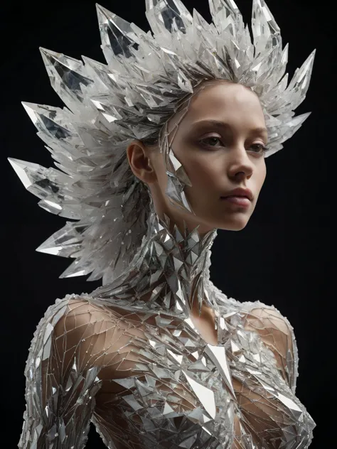 A crystalline formation evolving into the shape of a woman,
