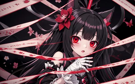 [[[[anime]]]] (game cg), highres, official art, (close up), :o,
smug blushing pretty gothic catgirl, long black himecut with blu...