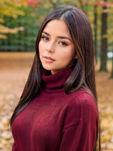 a close up of a woman in a red sweater posing for a picture