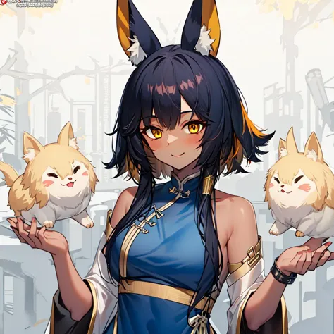 anime character with two cats in front of her