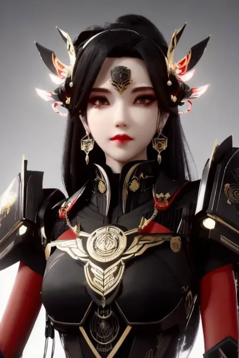 ((high quality)), ((masterpiece)), 8k, upper body, 1girl, face focus, black hard surface mecha, machina, sliver mech, red armor, black coated mech, golden earrings, Exoskeleton, black and golden mask, black machina mechanized girl, upper body, 1girl, face focus, black hard surface mecha, machina, sliver mech, red armor, black coated mech, golden earrings, Exoskeleton, black and golden mask, black machina mechanized girl