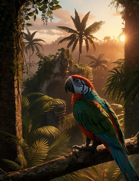 there is a parrot sitting on a branch in the jungle