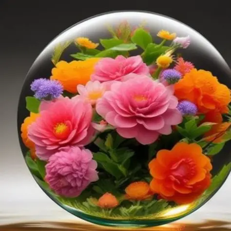 a bubble of flowers and dragons, elemental flowers