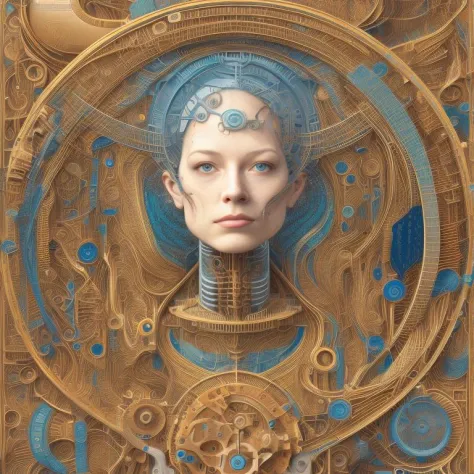 an intricate detailed portrait of a woman in an mechanical contraption, Never Ending Loop