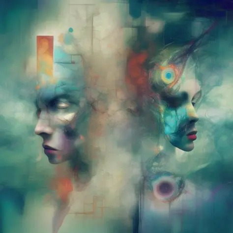 abstract intricate merged faces, abstract realities