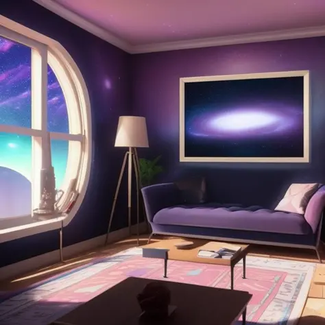 a living room with a galaxy framed, Abstract Realities