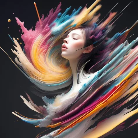 a liquid artistic abstract representation of a girl of paint,3D render, Synesthesia