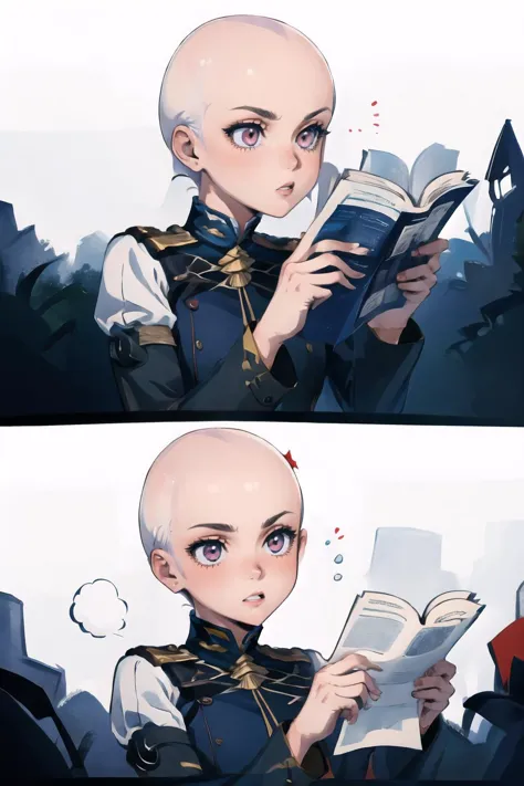 a cartoon picture of a person reading a book with a bald head