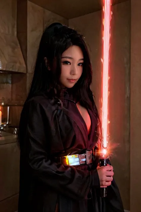 <lora:Lucyinthe_v4-10:0.8>, Lucyinthe, photo of a beautiful girl, looking at the camera, smile,
woman dressed in sthoutfit, on lava, black hair, holding lightsaber <lora:sthoutfitV2:0.7>