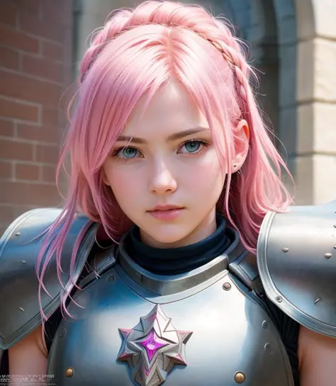warrior, hair pink, armor leather pink ((realism)), extremely high quality RAW photograph, ultra detailed photograph, sharp focu...