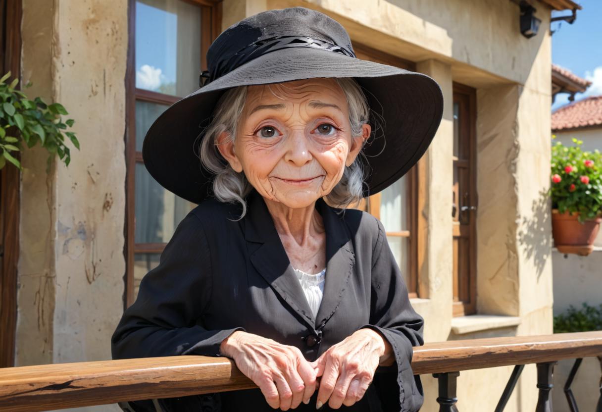 An old woman wearing a black hat and a black jacket - SeaArt AI