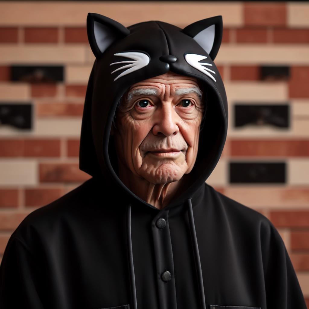 An old man wearing a black cat hat and a black jacket - SeaArt AI