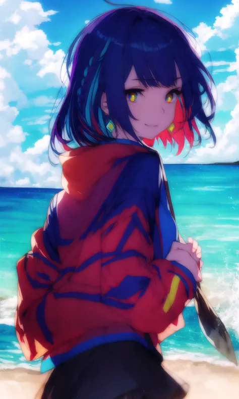 anime girl with a knife on the beach