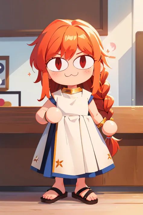 a cartoon girl with long red hair and a white dress