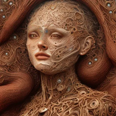 a close up of a sculpture of a woman with intricate hair